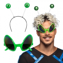 Alien Set Außerirdischer Partybrille und Kopffühler auf Haarreifen
