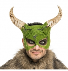 Gehörnte Tiermaske Teufel Devil Dämon mit Moos-Effekt 34cm x 8cm x 29cm